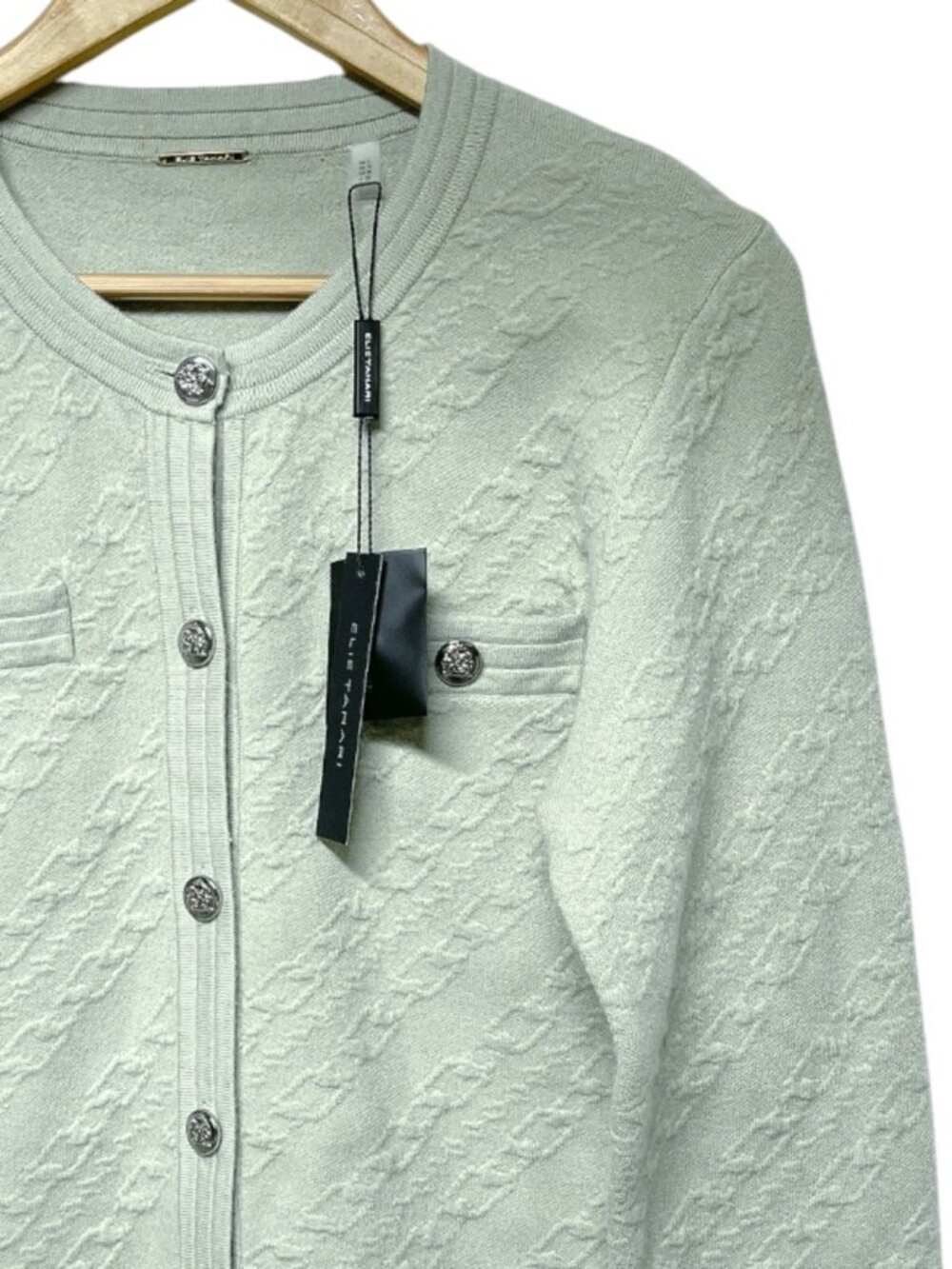 ELIE TAHARI Mineral Sage Long Sleeve Classic Buttons Front Cardigan Women’s L - Picture 5 of 8